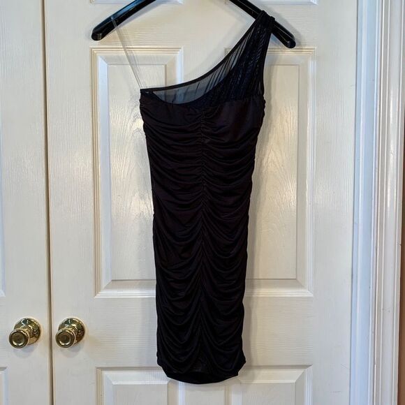 BLACK ONE SHOULDER w RHINESTONES Size 5 NWT - Picture 5 of 5